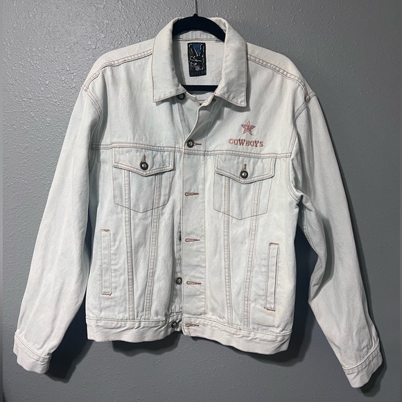 VNTG NFL Sports Dallas Cowboys Denim Jean Jacket Light Wash 100% Cotton Sz LG - Picture 1 of 8